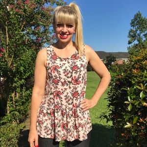 Agnes & Dora Relaxed Ruffle Tank Peach Boho Floral
